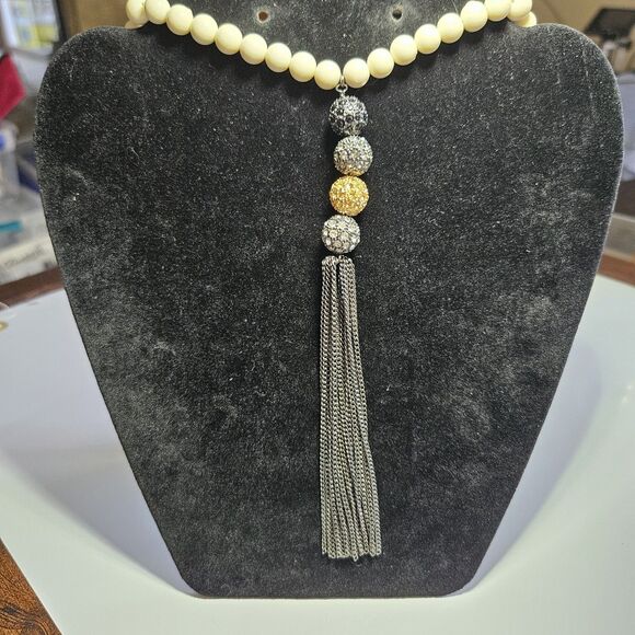 **Final Sale** Stella & Dot Revival Tassel Necklace Multi Tone Glass Vntg 36" - Picture 4 of 14